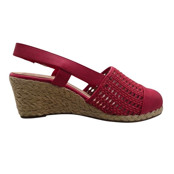 easy street Shoes - NEW Easy Street Taffy Red Woven Faux Leather Espadrille Wedge Sandal size 9W